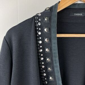 Theme Cardigan Jacket Charcoal Gray Ponte Knit Studded‎ Long Sleeve Womens Large